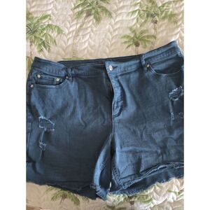 Candace Cameron Bure Dark Greenish Blue Distressed Denim Cutoff Shorts
